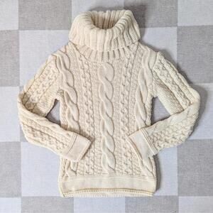 NWT British wool aran knit turtleneck fisherman sweater